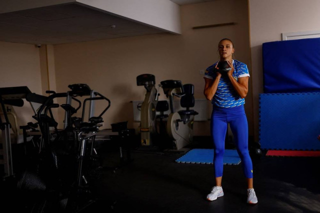 Ukrainian canoeist Anastasiia Rybachok attends a training session ahead of traveling to Paris 2024 Olympic Games, amid Russia's attack on Ukraine, at the Olympic training camp in Kyiv, Ukraine July 24, 2024